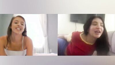 Two teen camgirls are fisting and dildoing their butts while skyping