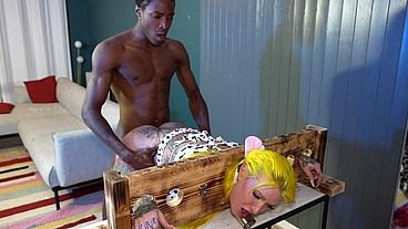 Cute Cow Bred by three Ripped Black men, Hard fucking, Spit Roasting, Deep Throating, Breeding and Triple Cream Pie
