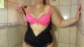 Plump beauty showers, shows legs, feet fetish PAWG