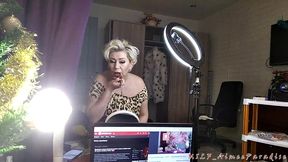 hot russian granny in a leopard costume smokes and talks about life until she starts sucking a young lover s dick