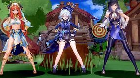 Genshin Impact Sluts Furina, Nilou, & Yelan in Hardcore MMD Fuckfest