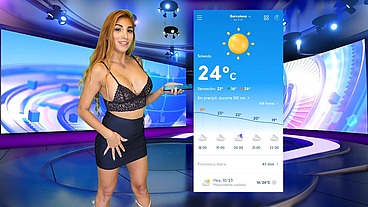 The new weather girl has wardrobe problems. Tits out