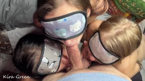 Aroused blindfolded bitches grant one lucky dude awesome POV fffm
