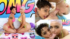Playful babes Aaliyah Hadid and Honey Gold are enjoying dick-sucking