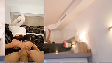 Offering money to the sexy hot cleaning lady for fuck her small pink pussy in POV