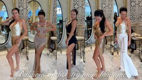 Sexy Balinese outfits try on in boutique