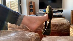 Toms Sage Flats Candid Shoe Dangling on the Sofa
