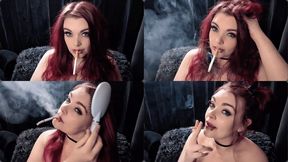 Brushing my hair while smoking a cork