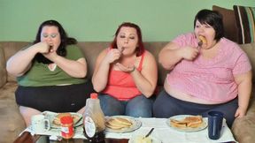 3 Gaining Feedees Eat Breakfast and Chat About Food and Fat *WMV*