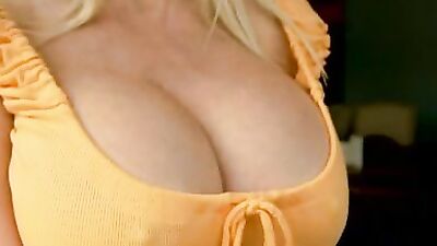 Giant jugs blonde MILF is bouncing on the pool boy's dick