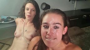 Skinny friend gets tag-teamed while cuckquean watches