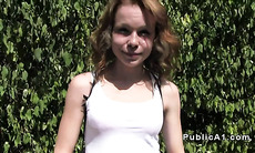 Slim redhead amateur fucks outdoor