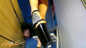 Tattooed Temptress of Control- Lady Angela the sexy Femdom instructs you to pump with HIgh heels and Foot fetish