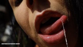 The insatiable kiss of my spit - EXTREME close up - Katherine Green - licking lips mouth tongue spit MP4 Sd