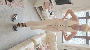 GIANTESS Charn crushes a Ford Crown Victoria police toy car & an old Toyota in chunky high heels full body view