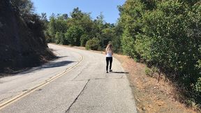 blonde amateur babe jogging behind the scenes of shooting her outdoor personal trainer creampie movie