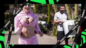 Big-titted blonde babe gets ravaged mercilessly by her bestie BF in unbridled free-use fantasy