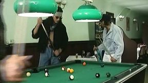 Two sexy German women enjoying each other on a pool table