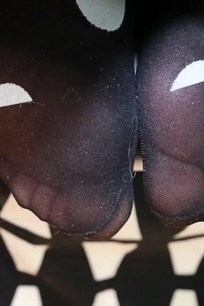 Polka Dot Tights &amp; Boot Tease in Black Minidress