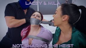 Lacey and Mila - The Double Triple Cross After the Heist WMV ( BBW Bondage FF Bondage , Duct Tape Wrap Gag , Tape Bondage , Tegaderm Clear Tape Gag , OTM bandana Gag , Neck Tie , Microfoam Cleave Gag )