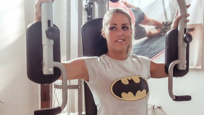 Perfect body blonde teen athlete fucks in the gym