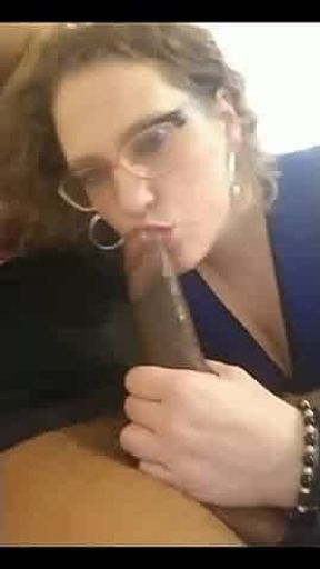 White milf sucks out all of his black sperm on her face.