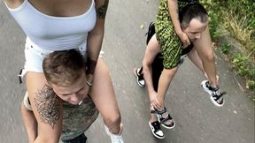 Double Shoulder Riding Outdoor First Time With Mistresses Kira and Sofi (WMV HD 720p)