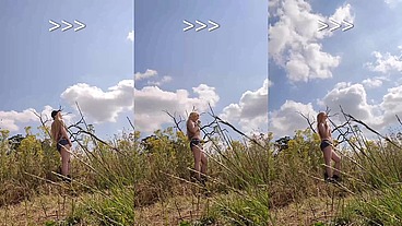 BTS shooting some fun flashing in a beautiful sunny field.