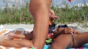 Beachside cumshot on skinny Asian babe caught by peeping tom