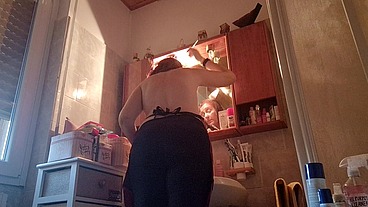 Hair dye with latex fetish apron