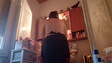 Hair dye with latex fetish apron