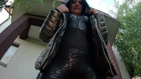 a lot of cum on my shiny down-jacket from the gardener 270