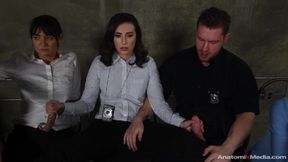 Female police officer in hardcore bukkake action