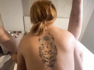 Mexican Latina trans girl fucks a chubby guy bareback and cums on his ass