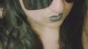 Guess what? In own style sexy horny goth style smoking with sunglasses