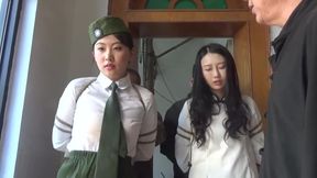 Feisty Brunette Submissive Battles Two in Bamboo Fortress