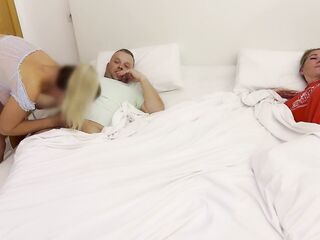 Girlfriend sneaks into swinger pair bedroom to bang spouse