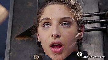 Hairy brunette Abella Danger tied up and fucked by a bondage machine