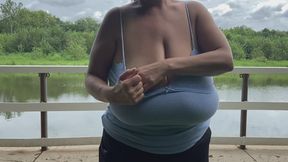 MILF Swings Massive Tits Outside