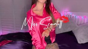 Scarlett manhandles her pink satin blouse (destruction)