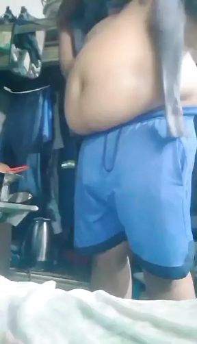 Typical flipino chubby daddy takes a bath and getting ready for work
