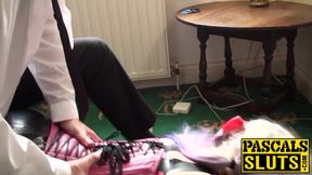 English sub whore in latex costume throated and dominated