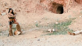 Busty cavewoman hunts for hard dick and successfully finds one