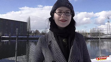 GERMAN SCOUT - Black Hair PAWG Glasses Girl Melli Venom Pick Up for First Casting Fuck in Berlin