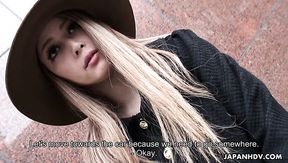 Gorgeous and sensual Japanese chick shows her nipples and sucks tiny dick