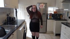 Undressing in Miniskirt Knee Boots and transparent top