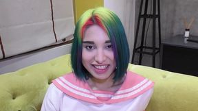Fiftyish cosplay slut Roxy celebrates 18 with a stranger's cock&#x1F346; and balls