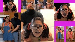 Babysitter eRica is caught stealing the family silver, gets chained up, fucked, fish hooked and has her pigtails used as handlebars