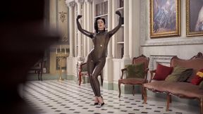 Biceps play in smoky transparent catsuit (720p)