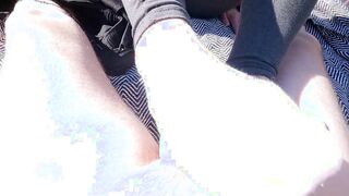 Sockjob inside a sunny autumn park